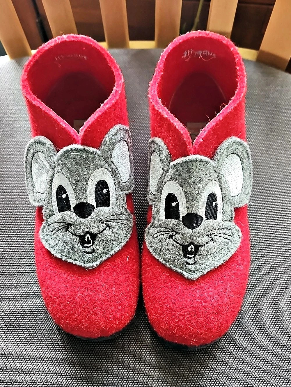 superfit Happy Mouse Wool Felt Slippers Red & Gray EU 30